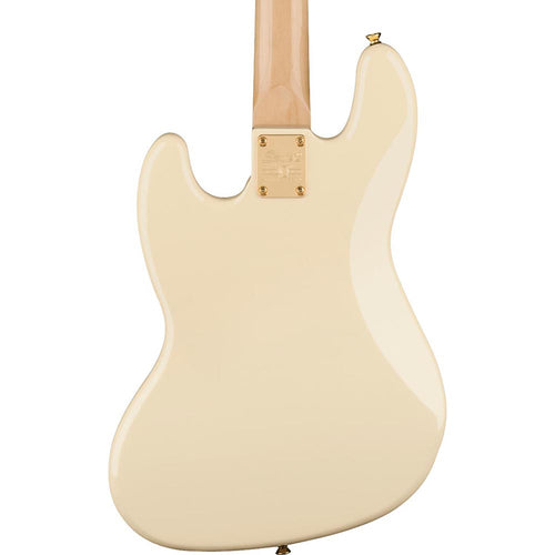 Squier 40th Anniversary Jazz Bass Guitar, Laurel, Gold Edition, Olympic White