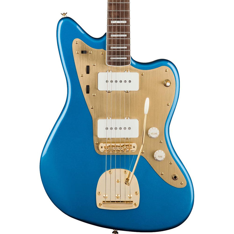 Squier 40th Anniversary Jazzmaster Electric Guitar, Laurel, Gold Edition, Lake Placid Blue