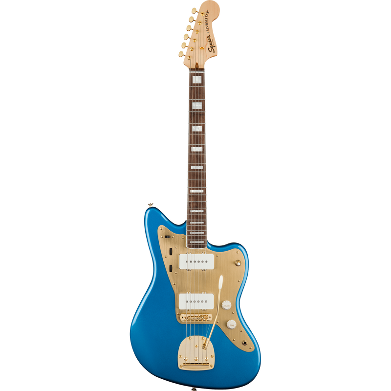 Squier 40th Anniversary Jazzmaster Electric Guitar, Laurel, Gold Edition, Lake Placid Blue