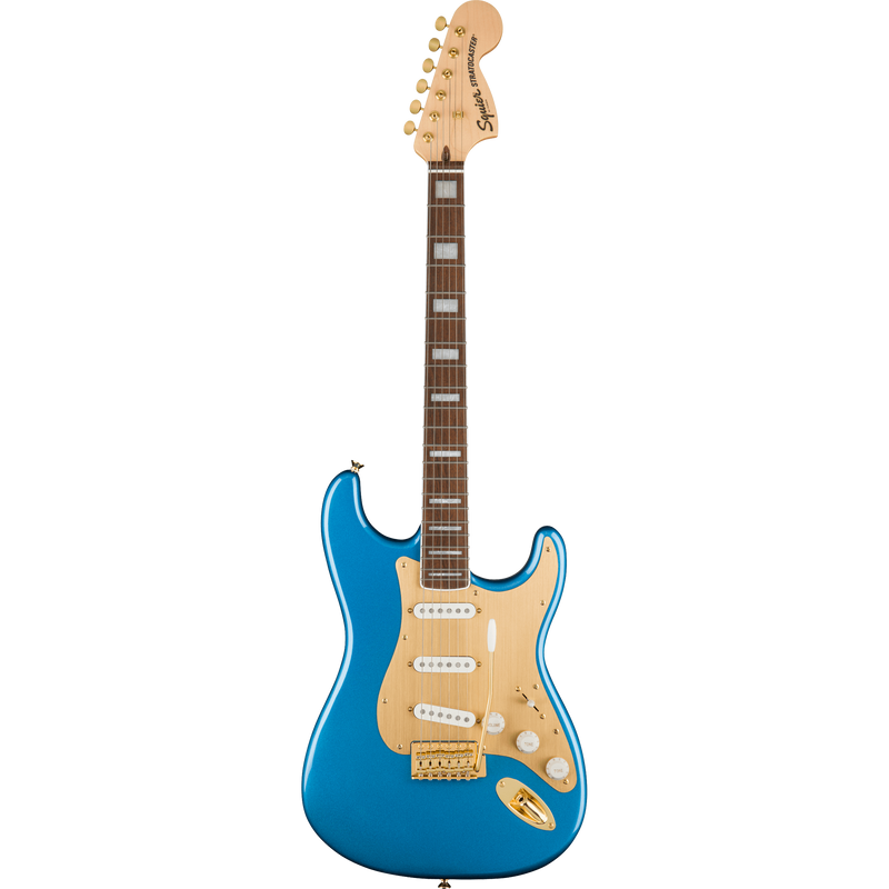 Squier 40th Anniversary Stratocaster Electric Guitar, Laurel, Gold Edition, Lake Placid Blue