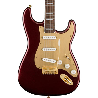 Squier 40th Anniversary Stratocaster Electric Guitar, Laurel, Gold Edition, Ruby Red Metallic