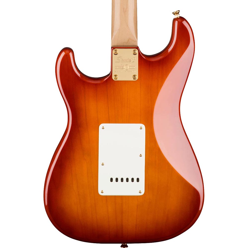 Squier 40th Anniversary Stratocaster Electric Guitar, Laurel, Gold Edition, Sienna Sunburst