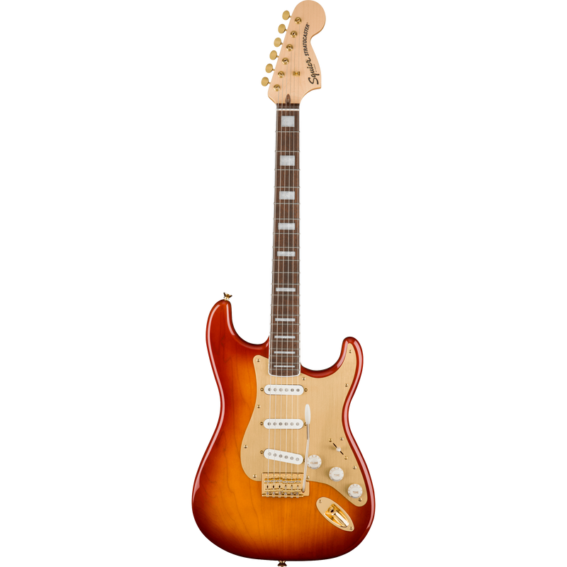 Squier 40th Anniversary Stratocaster Electric Guitar, Laurel, Gold Edition, Sienna Sunburst