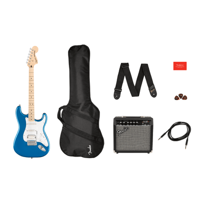 Squier Affinity Stratocaster HSS Electric Guitar & Amp Pack, Lake Placid Blue
