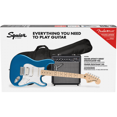 Squier Affinity Stratocaster HSS Electric Guitar & Amp Pack, Lake Placid Blue