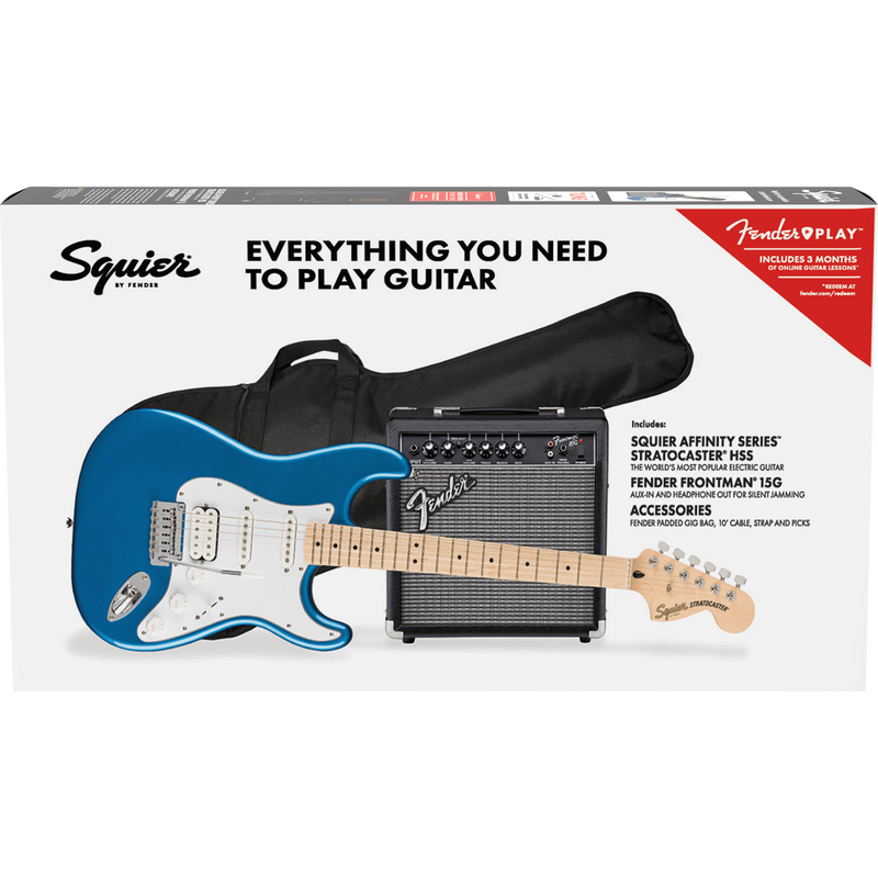 Squier Affinity Series Stratocaster HSS Pack Maple, Lake Placid Blue, 120V