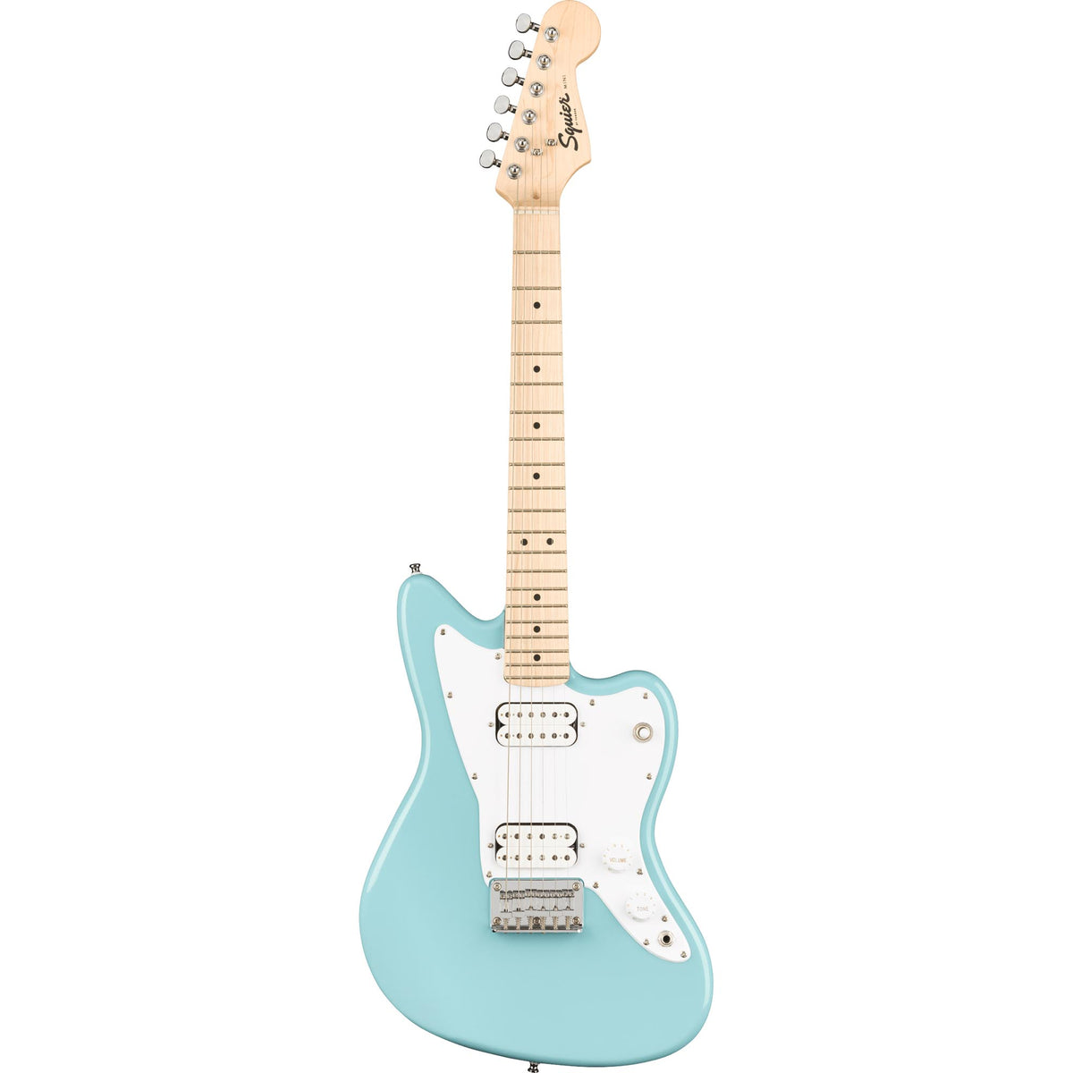 Squier Mini Jazzmaster HH Maple, White Pickguard Daphne Blue