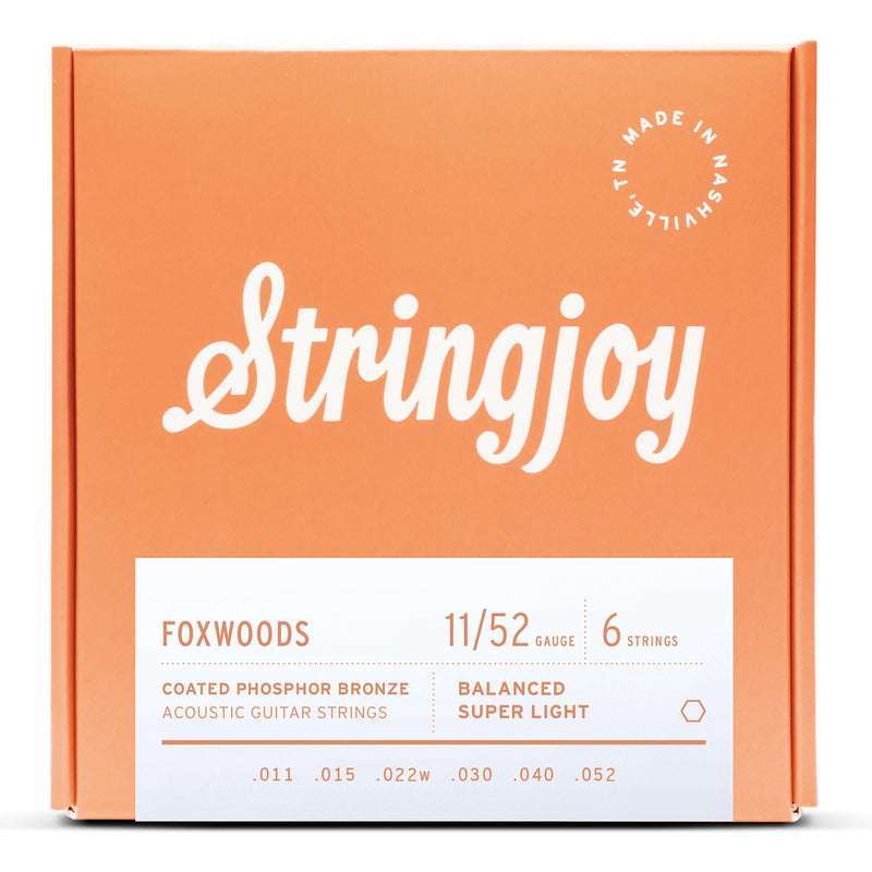 Stringjoy 11-52 Super Light Foxwoods, Coated Phosphor Bronze Acoustic Guitar Strings