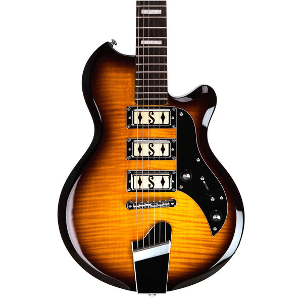 Supro Island Series Hampton Guitar - Triple Pickup - Flame Maple Tobac