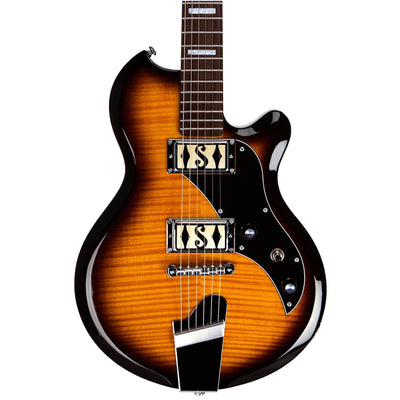 Supro Island Series Westbury Guitar - Double Pickup - Flame Maple Tobacco Burst - Free Gig-Bag