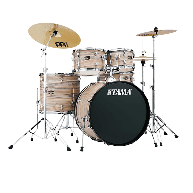 Tama ImperialStar 5 Piece Complete Kit With Meinl HCS Cymbals, Natural Zebrawood 20 Inch Bass Drum