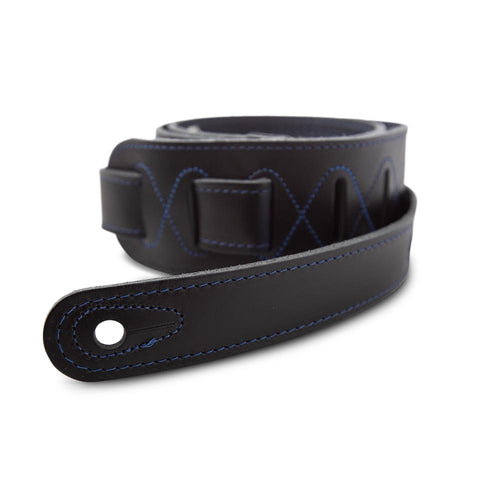 Taylor Blue Denim Strap, Navy Leather Edges 2.5 Inch Embossed Logo