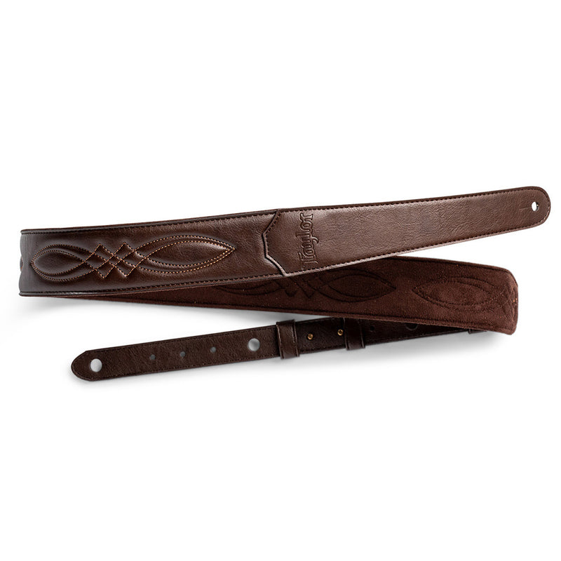 Taylor Vegan Leather Strap Chocolate Brown With Stitching 2.0 Inch Embossed Logo