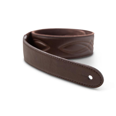 Taylor Vegan Leather Strap Chocolate Brown With Stitching 2.0 Inch Embossed Logo