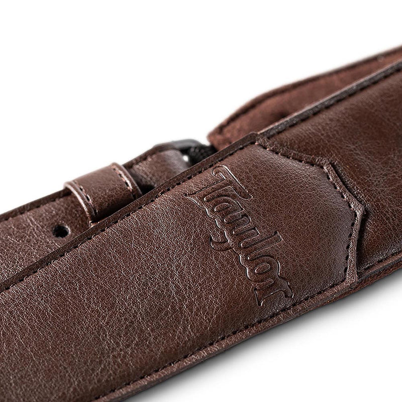 Taylor Vegan Leather Strap Chocolate Brown With Stitching 2.0 Inch Embossed Logo