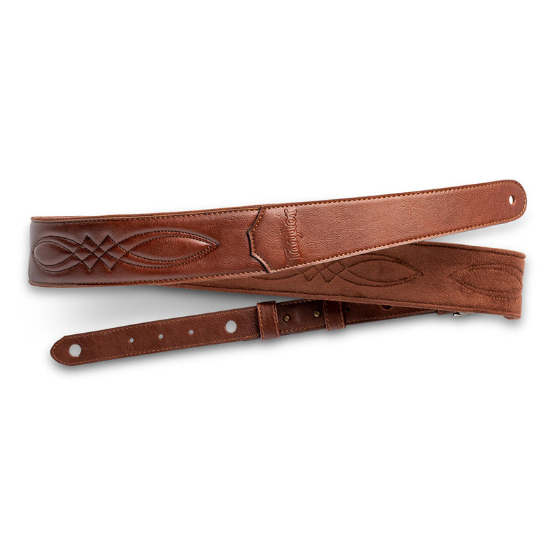 Taylor Vegan Leather Strap Med Brown With Stitching 2.0 Inch Embossed Logo
