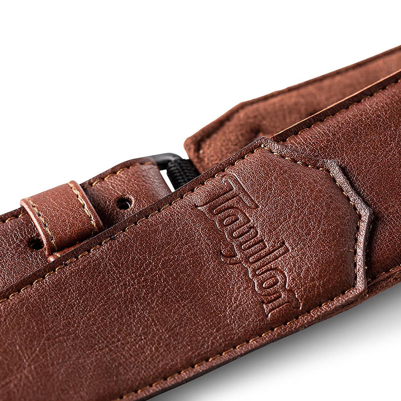 Taylor Vegan Leather Strap Med Brown With Stitching 2.0 Inch Embossed Logo