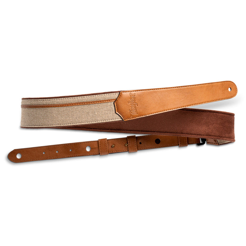 Taylor Vegan Leather Strap Tan With Natural Textile 2.5 Inch Embossed Logo