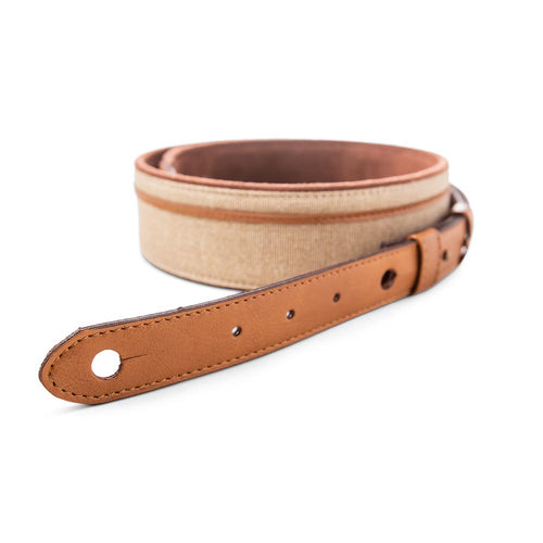 Taylor Vegan Leather Strap Tan With Natural Textile 2.5 Inch Embossed Logo