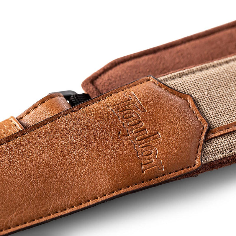 Taylor Vegan Leather Strap Tan With Natural Textile 2.5 Inch Embossed Logo