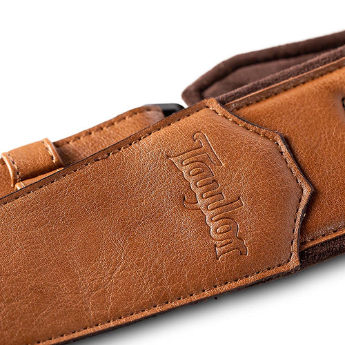 Taylor Vegan Leather Strap Tan With Stitching 2.75 Inch Embossed Logo
