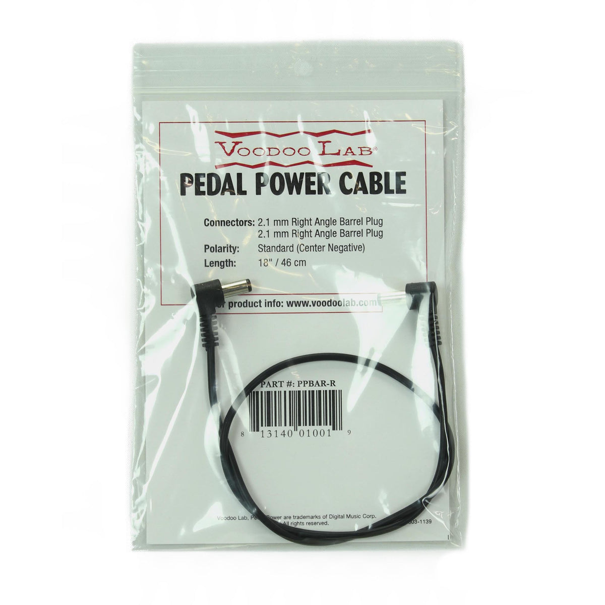 Voodoo Lab 18" 2.1mm Right Angle Barrel Cable Ang/Ang